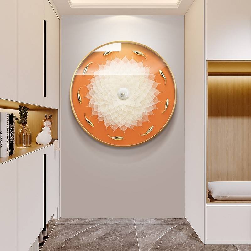 圆形实物立体手工装饰画玄关走廊壁画现代简约轻奢过道高档饭厅画