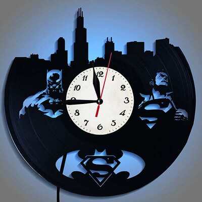蝙蝠侠大战超人创意黑胶唱片挂钟表 Batman Clock 夜灯遥控led钟