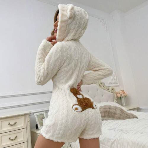 Women's Cute Teddy Bear Embroidered Hooded Fleece Sweatshirt