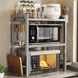 灰微波炉置物架厨房烤箱架子多功能收纳双层家用电饭煲支架台面