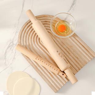 日式擀面杖家用烘焙擀饺子皮不粘儿童小擀面棍棒榉木压面棍带刻度