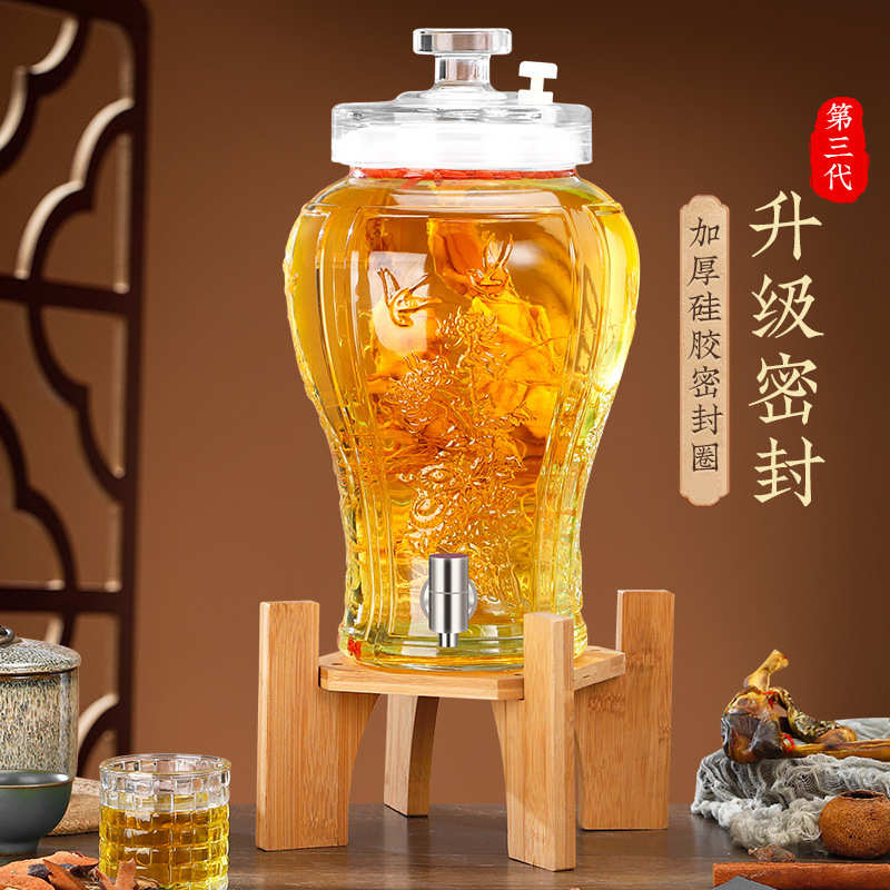 密封泡酒坛酿罐玻璃透明酒坛酒罐加厚带龙头密封罐家用酒桶