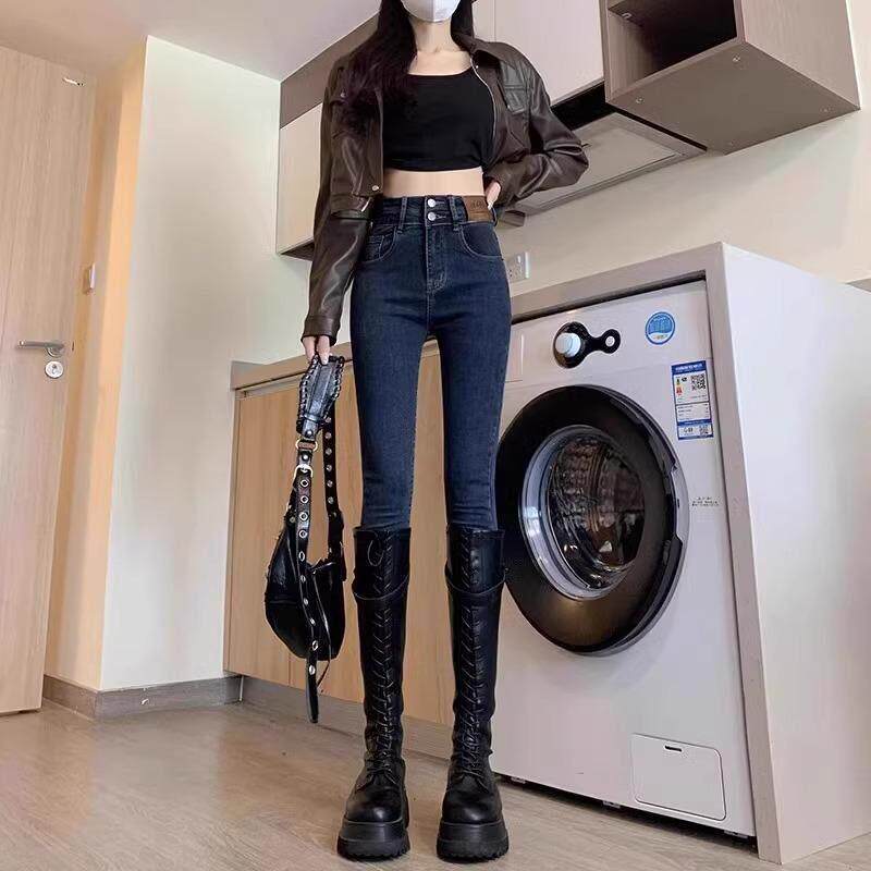 加绒高腰牛仔裤女铅笔秋冬2026新款韩版显瘦紧身小个子弹力窄脚裤