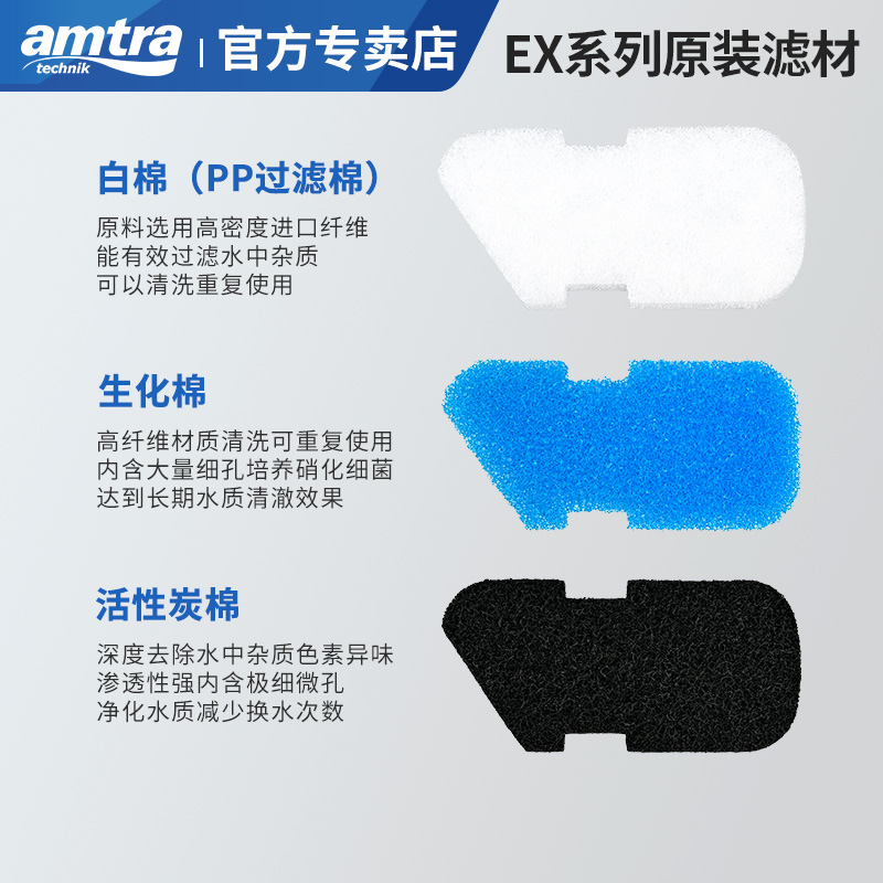 amtra安彩过滤器EX650/450/350原装滤材替换棉过滤棉生化活性炭棉