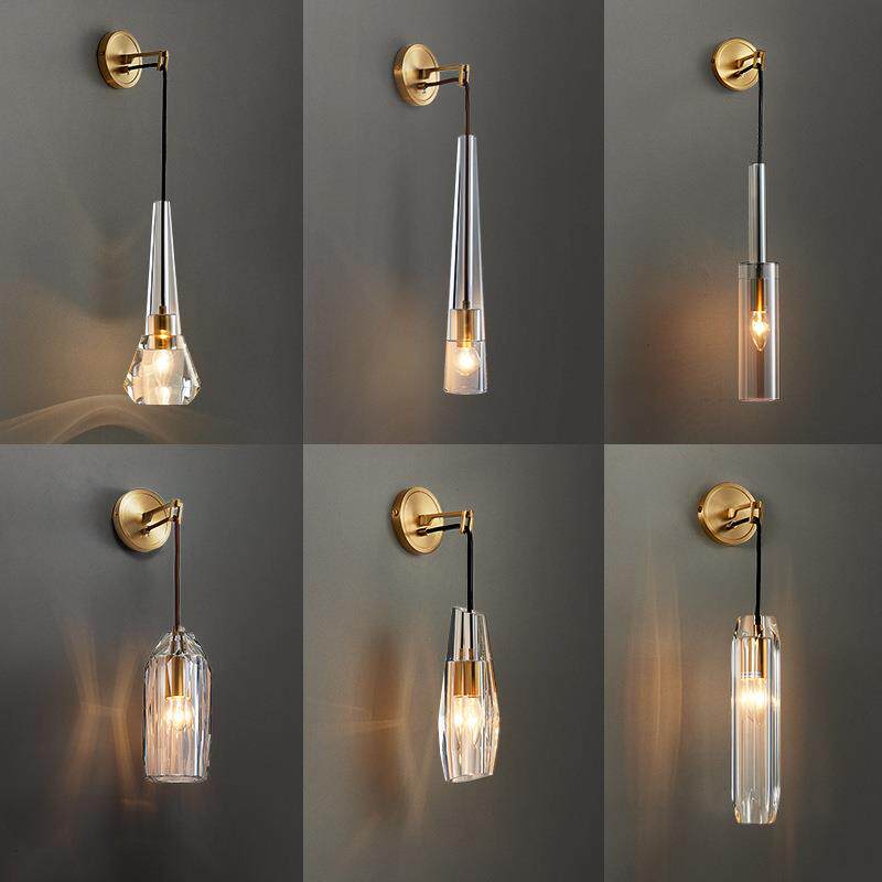全铜水晶轻奢壁灯后现代客厅背景墙壁灯简约卧室床头灯2024年新款