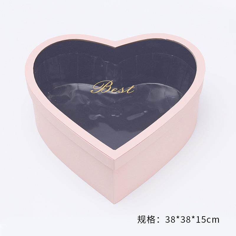 新款直销圆形开窗礼盒黑色心形爱心插花大号圆礼盒玫瑰花束包装情