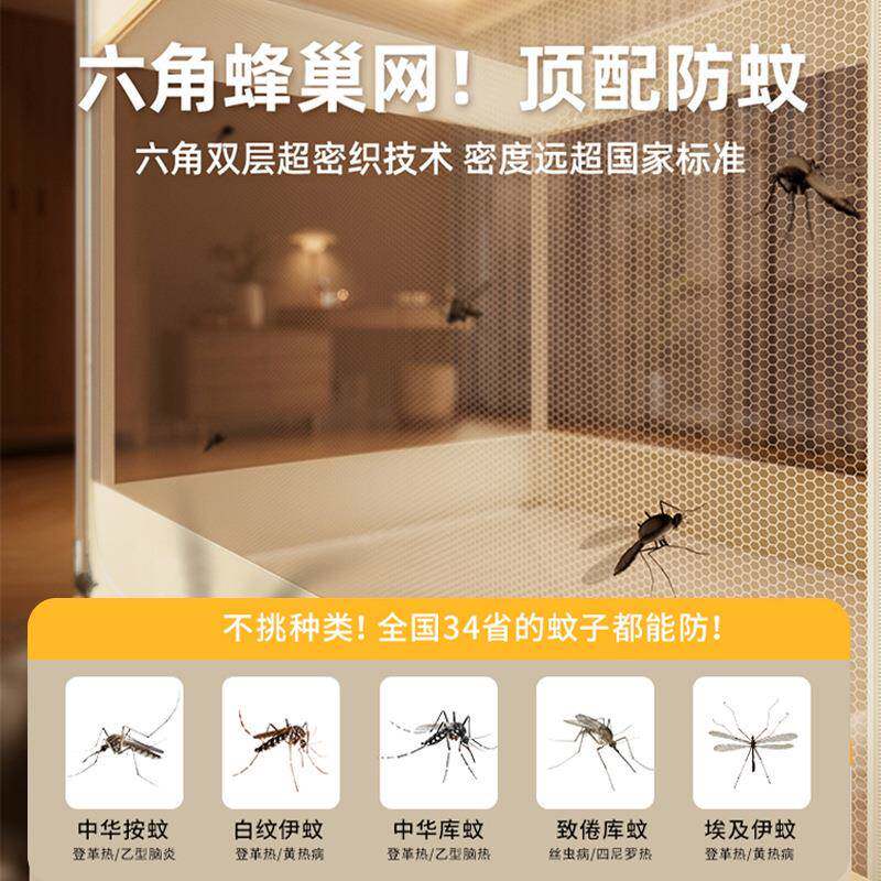 新1款米古5蚊帐家用免安装蒙包全底加密高儿童防加摔lbm-坐床掉落
