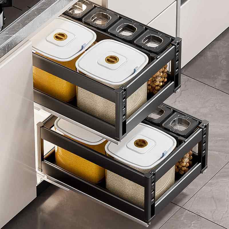 米箱拉篮厨房橱柜嵌入式米桶防虫防潮密封家用储米缸五谷杂粮收纳