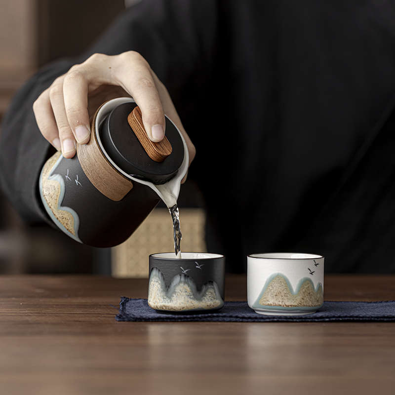 国潮山河快客杯便携式户外一人二杯茶壶茶杯旅行茶具商务伴手礼