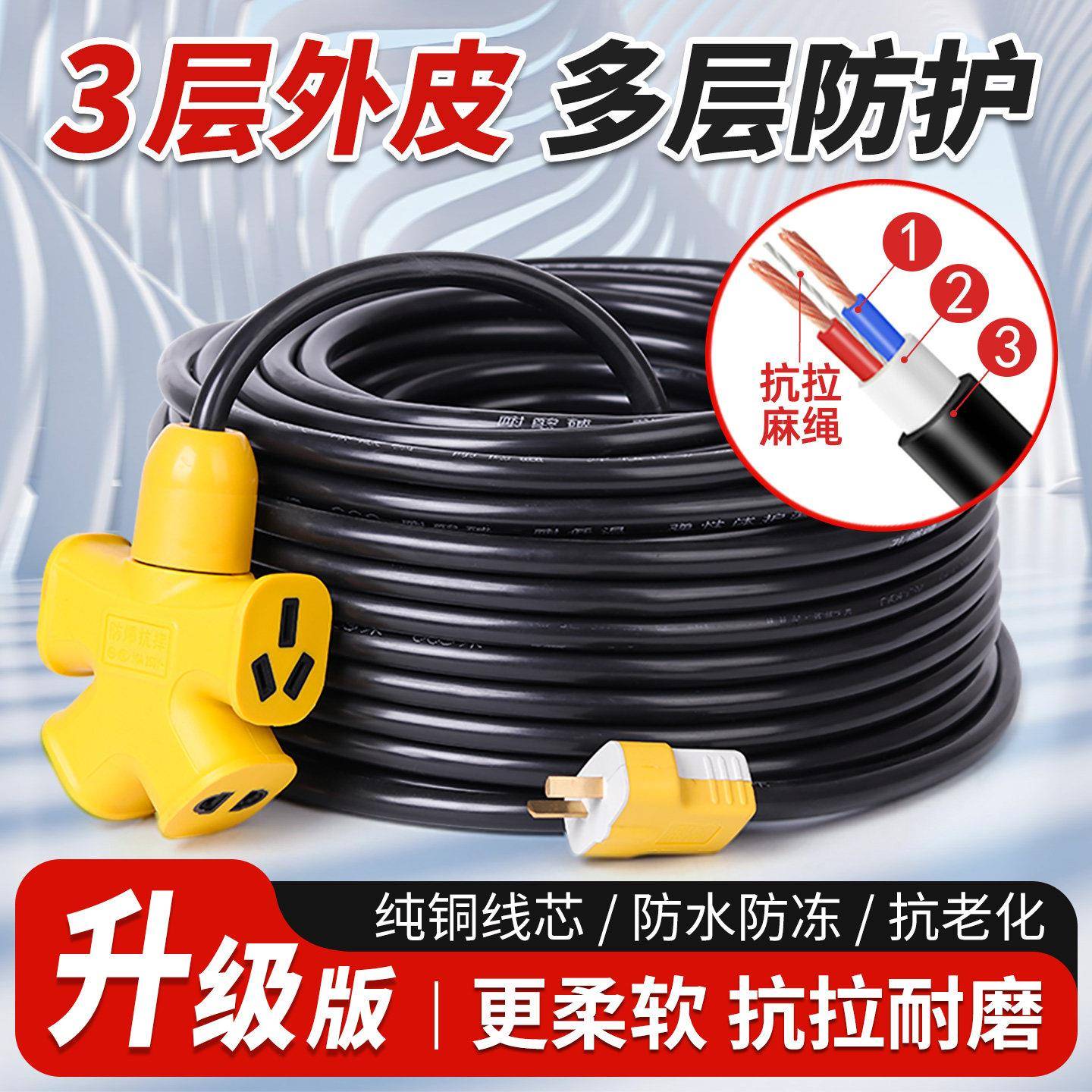纯铜电缆线户外电源线2芯电线软线家用电线插头带线2.5平方护套线