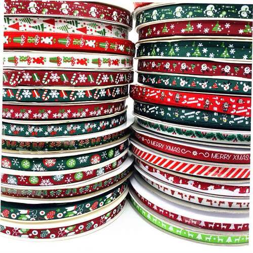 5 Yards 10mm Christmas Ribbon Printed Grosgrain Ribbons for