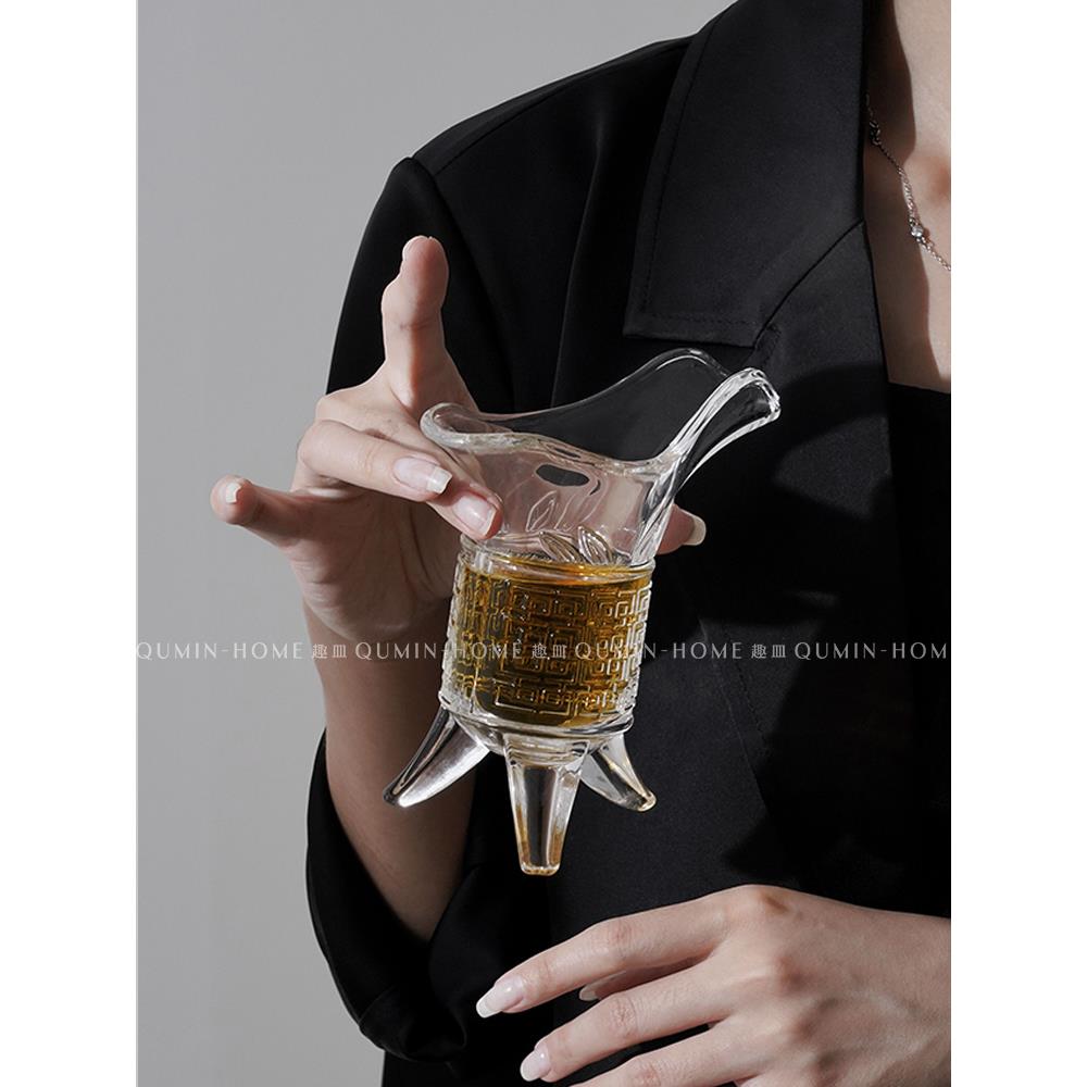 创意仿古酒樽玻璃白酒杯家用分酒器古代帝王爵杯套装个性烈酒杯子
