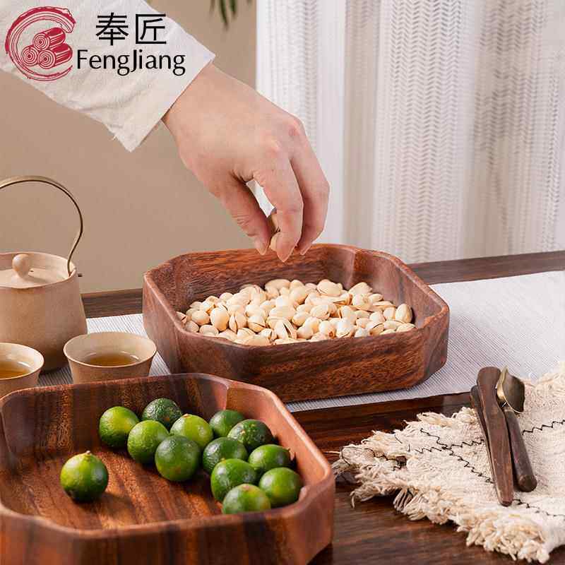 胡桃木木质点心盘梅花形干果盘可堆叠实木水果盘相思木沙拉碗木盆