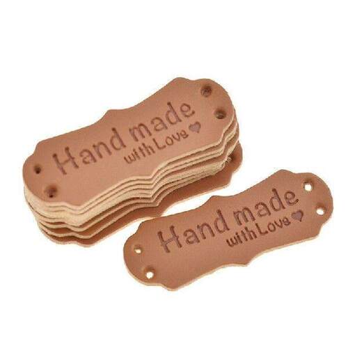 50Pcs PU Leather Tags Handmade With Love Labels Sewing