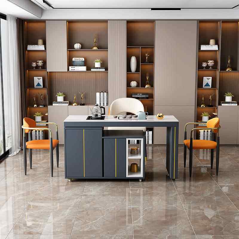 意式轻奢板茶桌椅组合AWY办烧公室用阳台茶台功夫家泡茶岩桌水壶