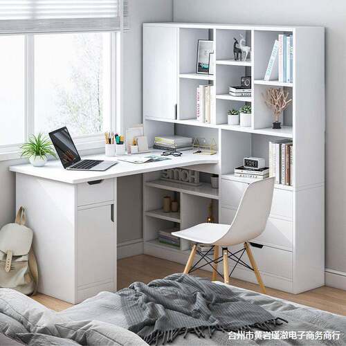 书桌书架一体桌书柜组合拐角实木转角学生学习桌写字桌l型电脑桌