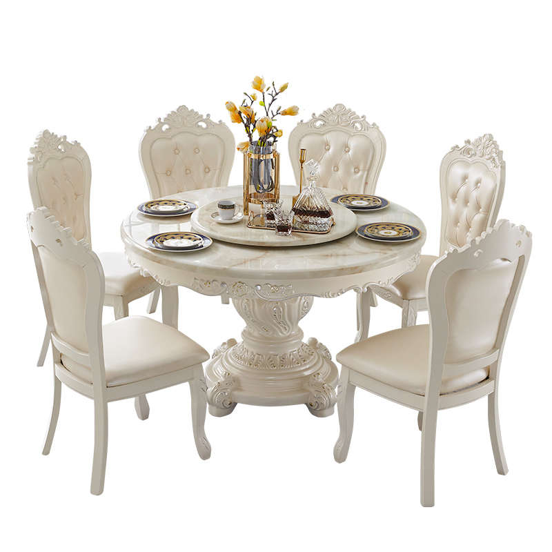 欧式欧大理石小户型餐桌饭桌餐桌圆形组合简实木家用圆桌桌子椅