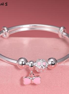 高档儿银手镯纯童银银镯子男女足银生999小孩手环女童学生卡通日