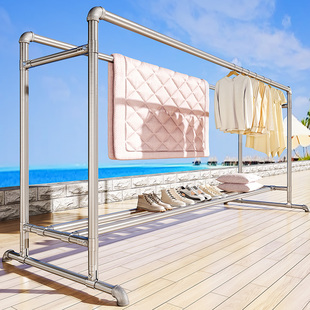 架家用轮可调节高度晒衣防滑移动带阳台伸缩晾衣架稳固室内不锈钢