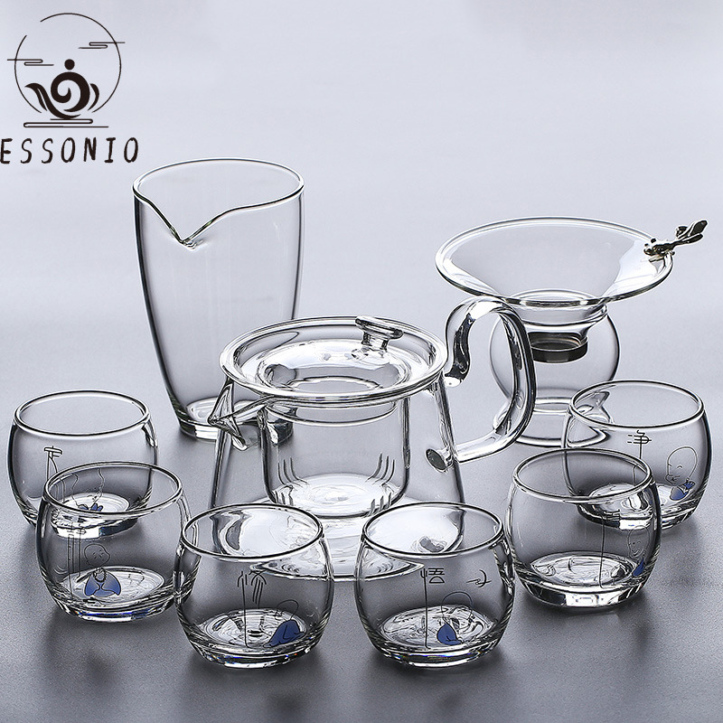 ESSONIO功夫茶具套装耐热玻璃家用办公室会客简约泡茶壶透明茶杯