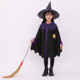 万圣节儿童服装魔法师披肩套装女巫，斗蓬巫婆服饰，女童表演装扮道具