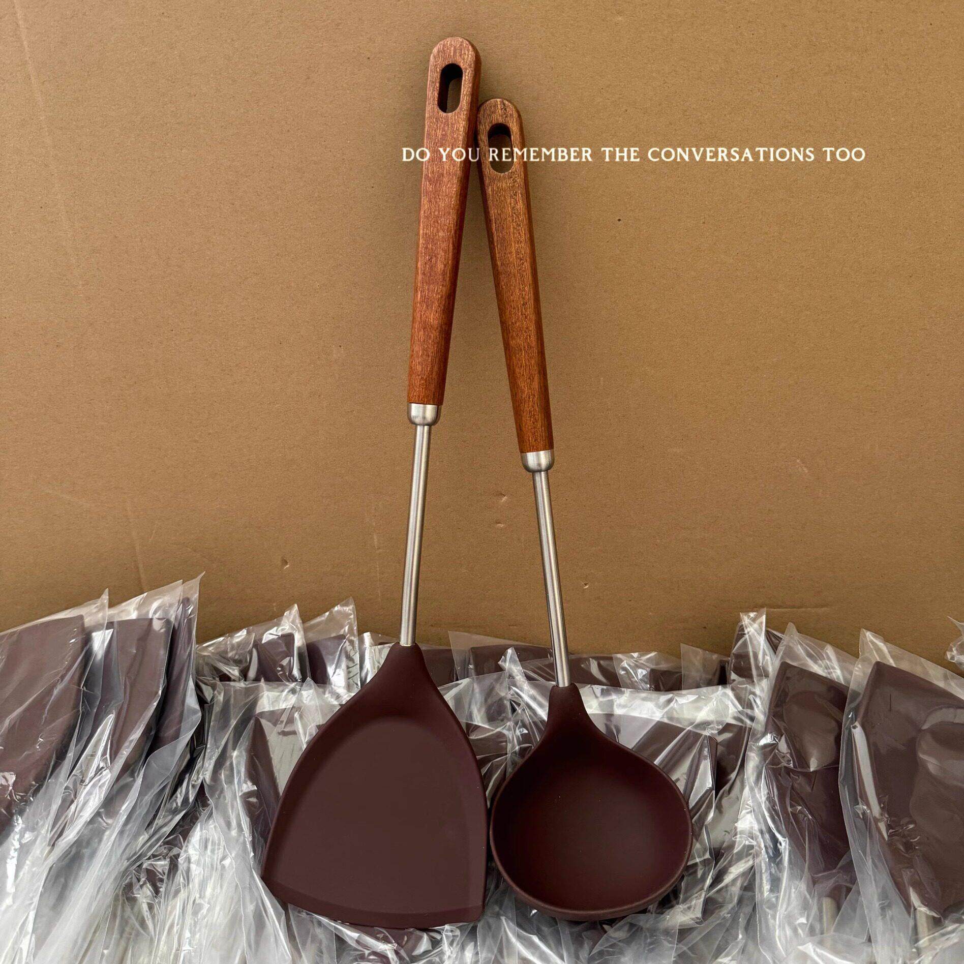 米诺家出口原单硅胶锅铲乌檀木铲不粘锅专用炒菜铲子汤勺厨具套装