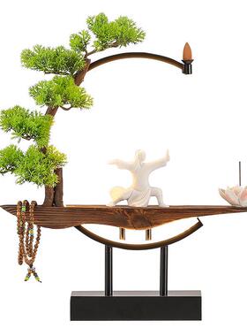 新中式禅意倒流香摆件办公室创意灯圈招财香薰炉茶桌客厅茶室装饰