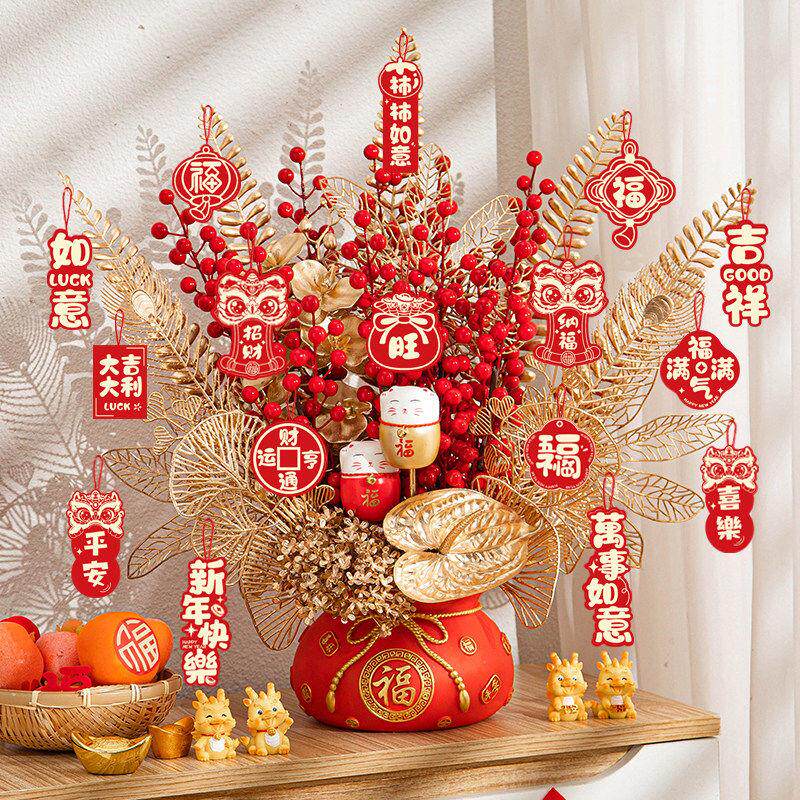 新春马年新年过年装饰品发财果福桶摆件春节客厅桌面氛围布置用品