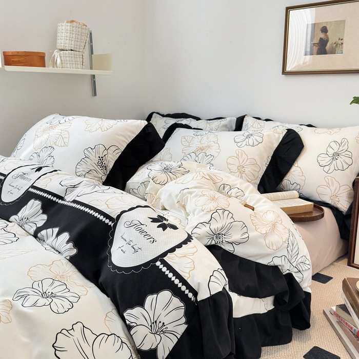 2024新款赫本风花边水洗棉四件套床单被套学生宿舍三件套床上用品