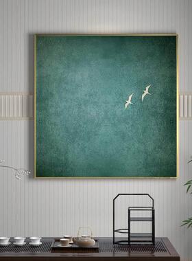 网红新色中式玄业关装画蓝极简抽象鸟方形挂画轻奢茶室飞饰书房商