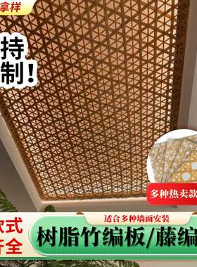 树脂竹编板藤编板亚克力透光编织竹子面室内屏风隔断柜门装饰板