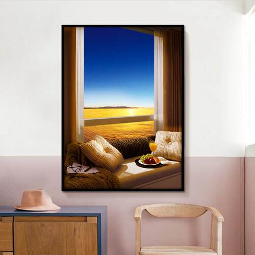 窗户风景装饰画空间延伸感假窗户壁画小清新餐厅挂画绿色卫生间画