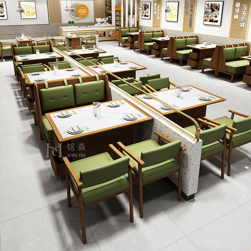 组合中式商用沙发餐饮靠墙茶楼实木火锅店餐厅椅卡座餐桌主题饭店