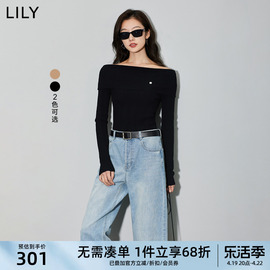 LILY2024春女装气质时尚纯色通勤竖坑条纹长袖毛针织衫打底衫