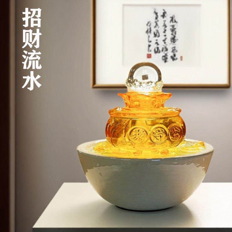 聚宝盆流水摆件循环水招财客厅家用小型桌面装饰造景风水轮办公室