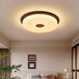 卧室灯中古风吸顶灯诧寂风胡桃木色复古书房灯圆形实木主卧房间灯