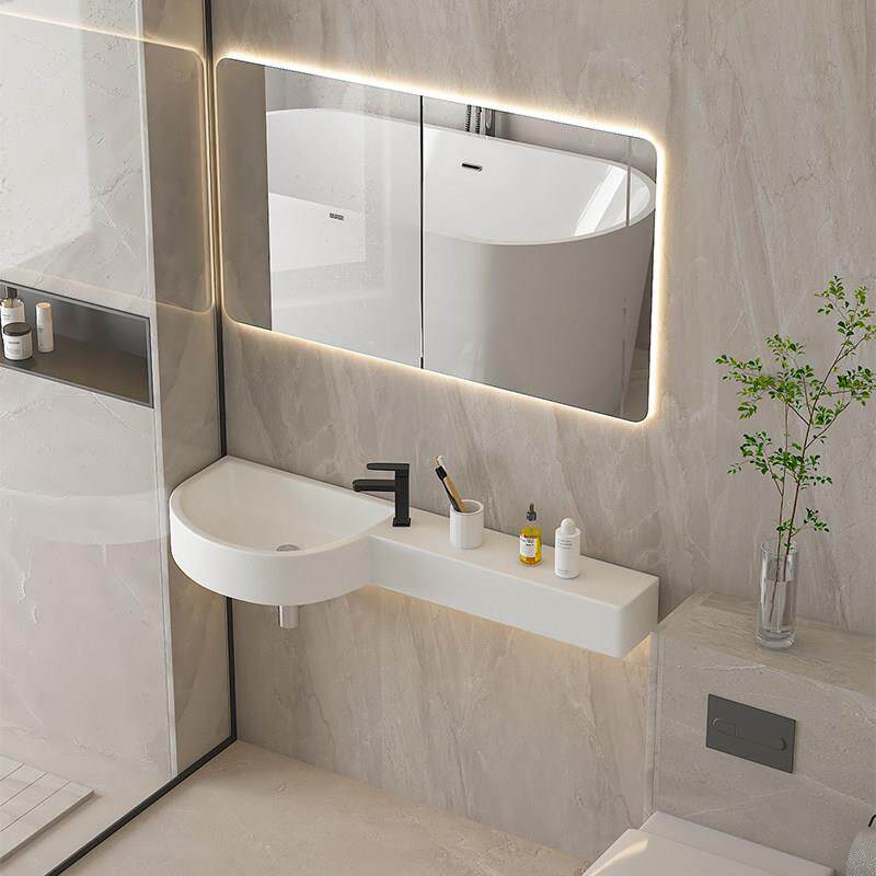 小户型化妆室洗手盆迷你人造石英石洗脸盆挂墙式小尺寸台面一体盆