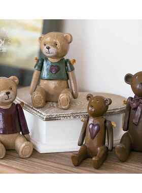 特价清仓！仿木刻关节熊美式乡村复古做旧拍摄道具 泰迪熊摆件