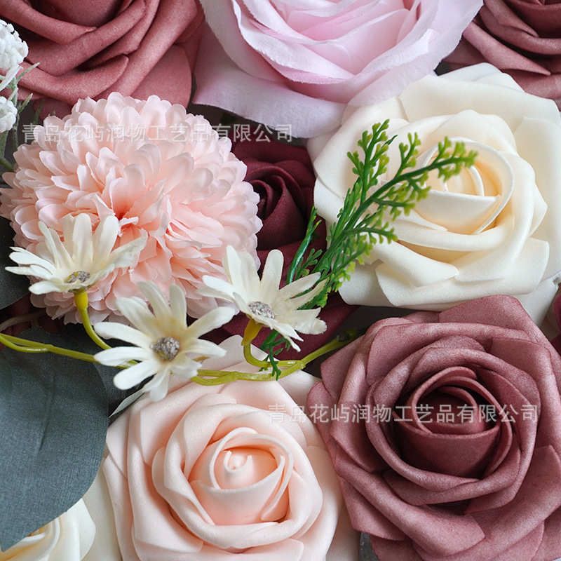 新款仿真花花头带杆盒装婚礼情人节新娘手捧花伴手礼Diy花束