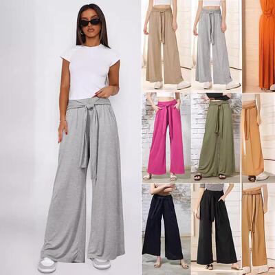 Women's flowing lace up wide leg pants, soft yoga pants
