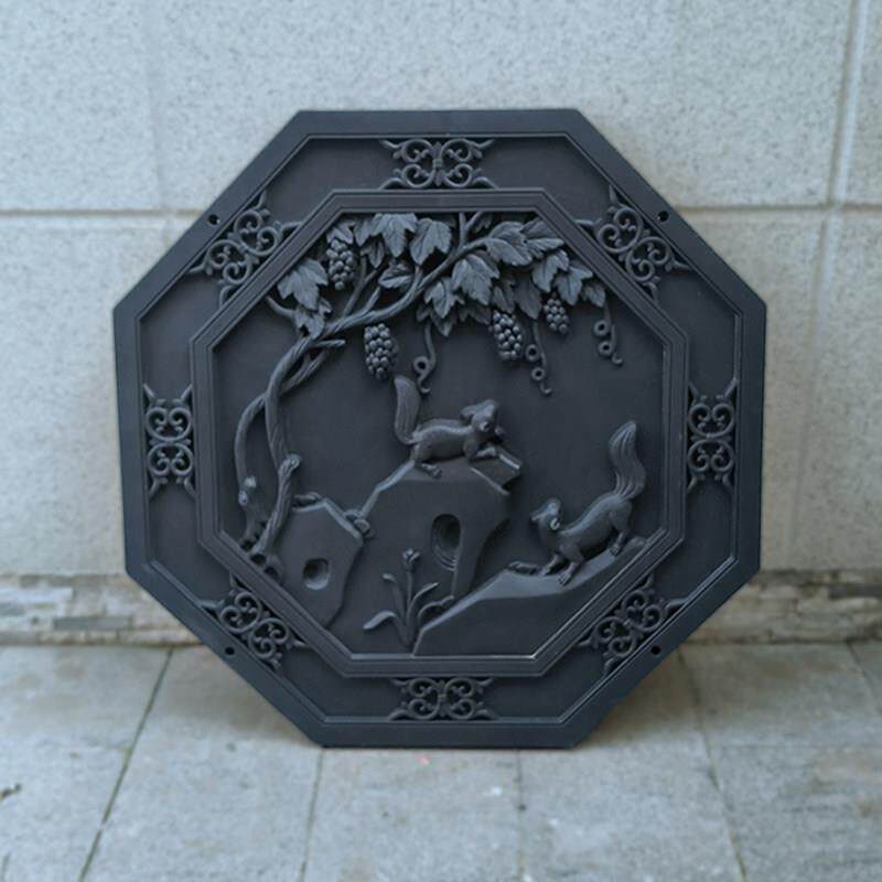 仿古庭院影壁墙八角捷报丰收中式塑料仿砖雕装饰树脂墙面浮雕挂件