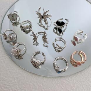Rings Irregular 17KM Crystal Adjustable Ring Heart Y2K Kpop