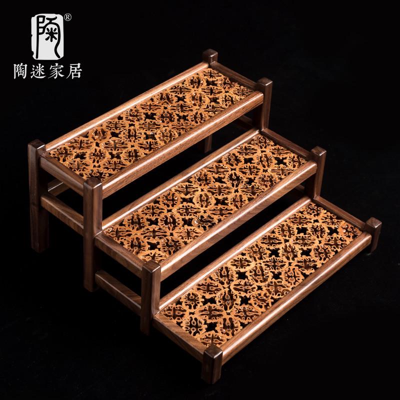 陶迷核桃木博古架实木手工切割家居桌面摆件多宝阁茶具古董展示架