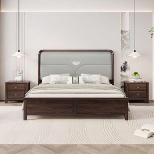 金木家用实木床床乌1.8M全实木主卧婚双人纳帕软靠中 W3新式