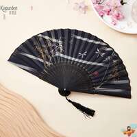 Solid-color folding fan, men's bamboo fan, cool practice fan. The body fan is a bold and imposing folding fan with a bamboo frame thumbnail 6
