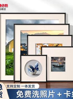 高级正方形相框定制打印照片墙写真婚纱照挂墙宫格画框黑色铝合金