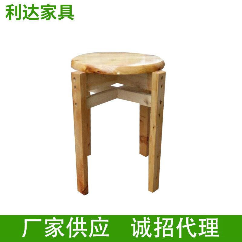 圆型实木矮板凳小巧柏木圆凳双档加固圆凳