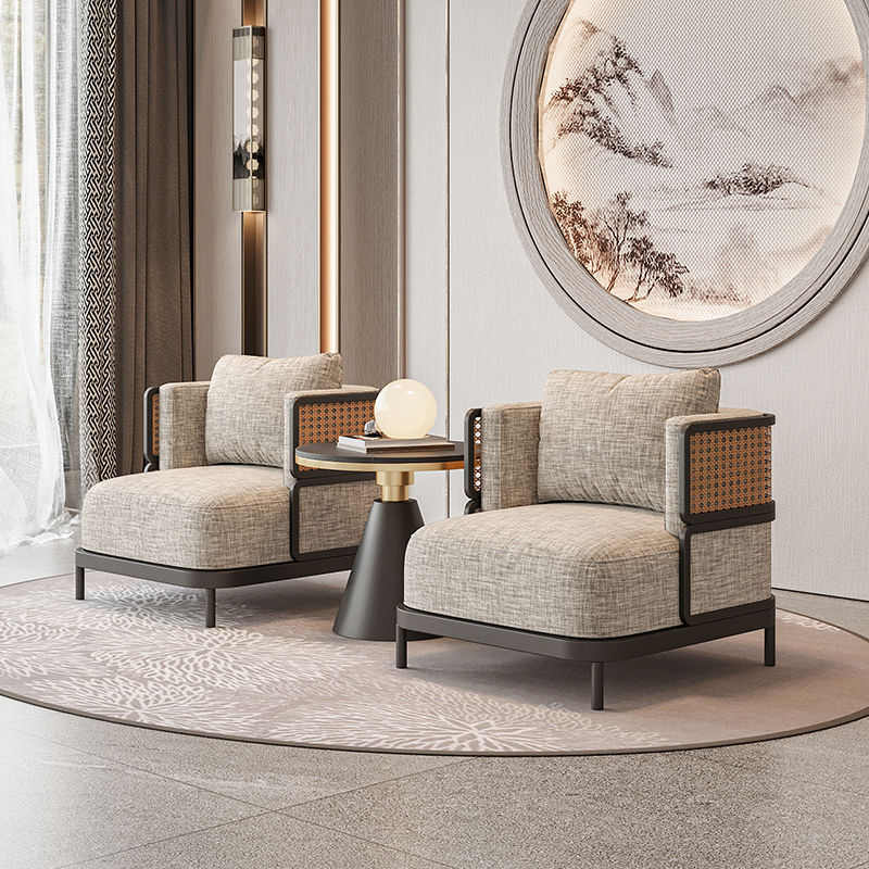 新中式洽谈桌椅组合酒馆茶室接待会所办公酒店会所大厅休闲沙发椅