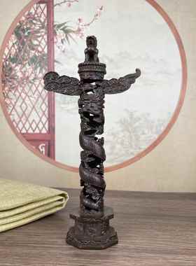 复古华表摆件古玩华表柱摆件中华柱龙柱家居办公室装饰工艺品摆件
