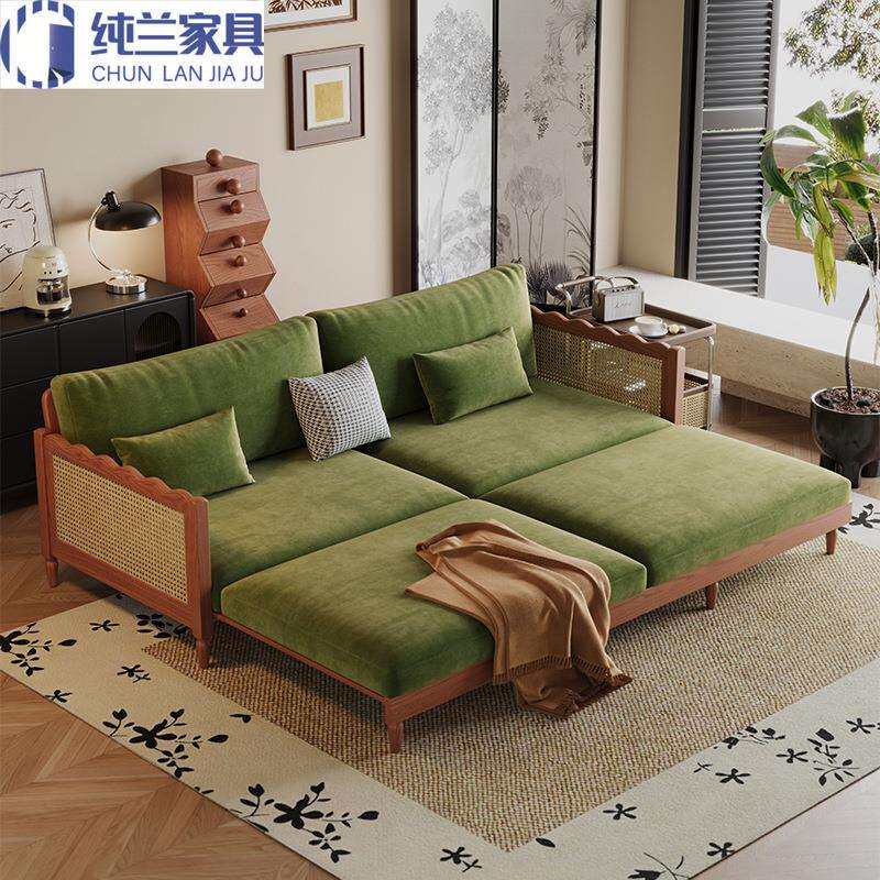 法式中古风折叠实木沙发床两用客厅小户型复古直排2026新款伸缩床